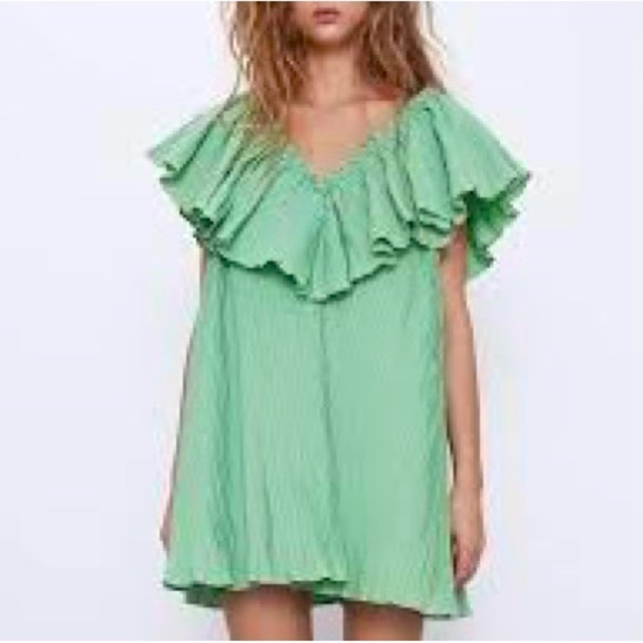 Zara Dresses & Skirts - ZARA Woman’s Green Pleated Mini Dress